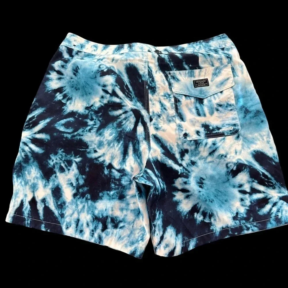 Abercrombie & Fitch Mens 32‎ Blue Tie Dye Printed Board Shorts Stretch Swimwear